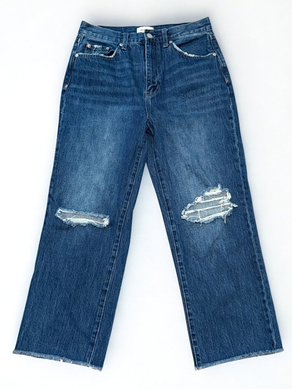 Pistola Distressed High Rise Wide Leg 25" Crop Jeans Blue Size 29